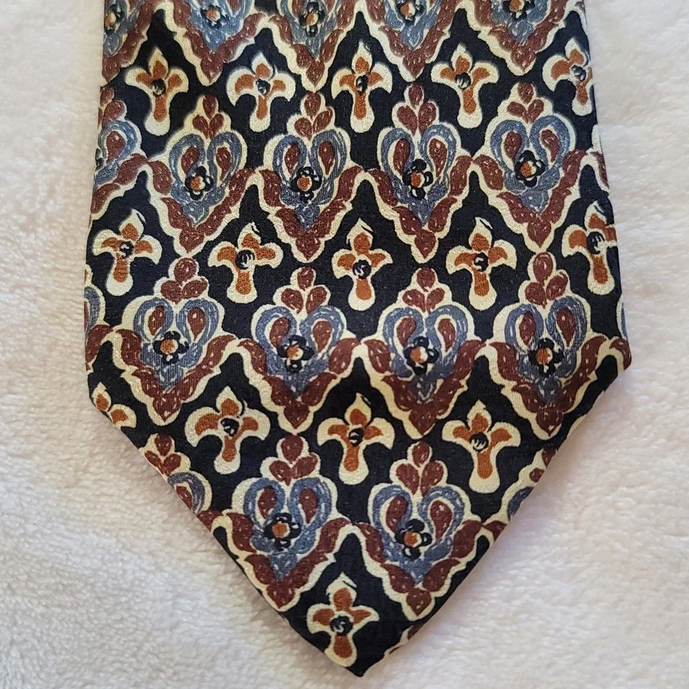 Joseph Abboud Tie Mens OS Blue Brown Damask Geometric Silk Made in Italy Classic
